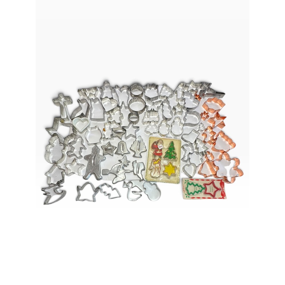 Vintage Mixed Metal Cookie Cutter Lot 50+ Pc Christmas Halloween Stars Copper